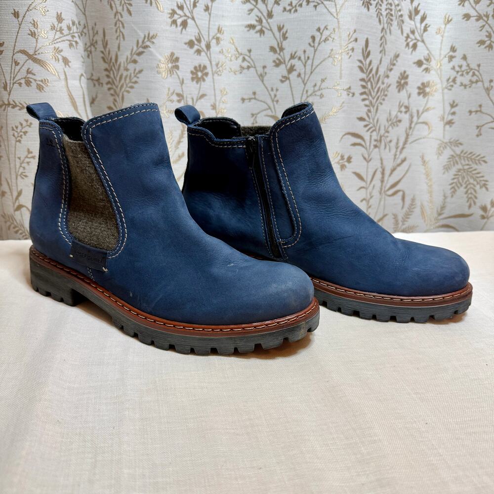 Josef Seibel Blue Nubuck Leather Wool Chelsea Boots Womens 42 Zip Comfort Chunky